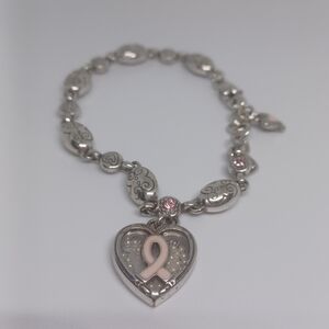 Brighton Power Of Pink Breast Cancer Silvertone and Pink Heart Bracelet